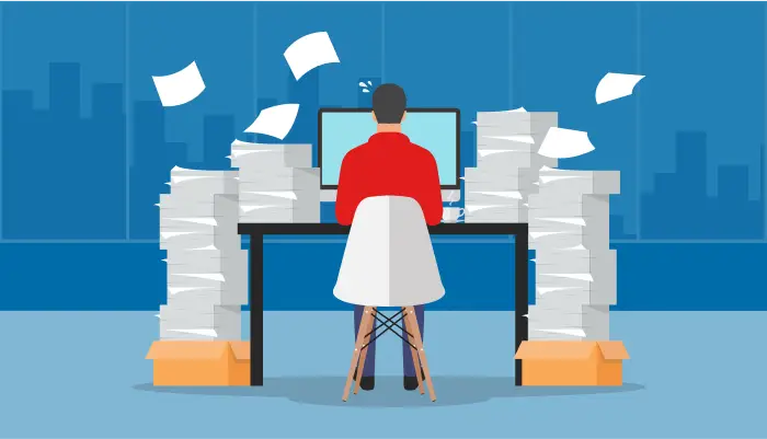 Office employee working with paper documents